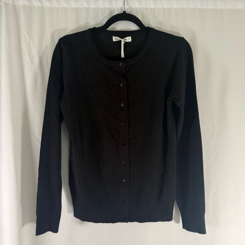 New Grace Karin Cardigan Women's Medium Black Button Up Knit Stretch